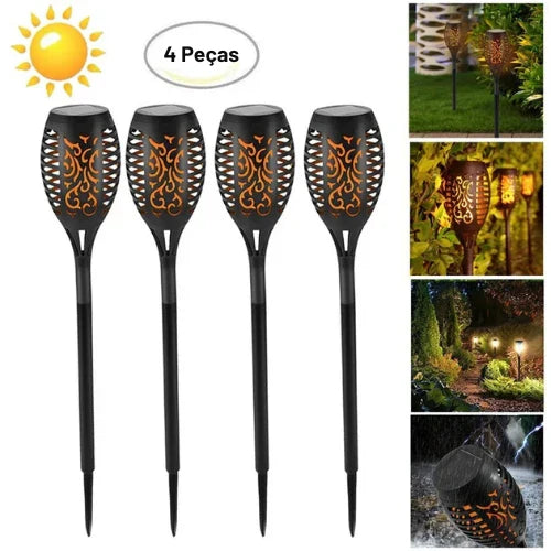 Luminária Solar de Chama para Jardim Led com Painel Solar