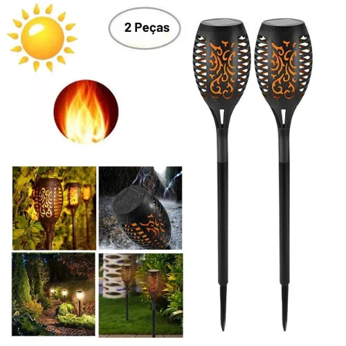 Luminária Solar de Chama para Jardim Led com Painel Solar