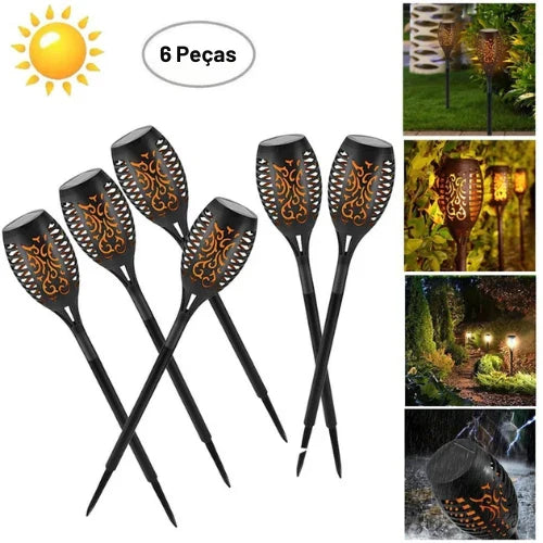 Luminária Solar de Chama para Jardim Led com Painel Solar