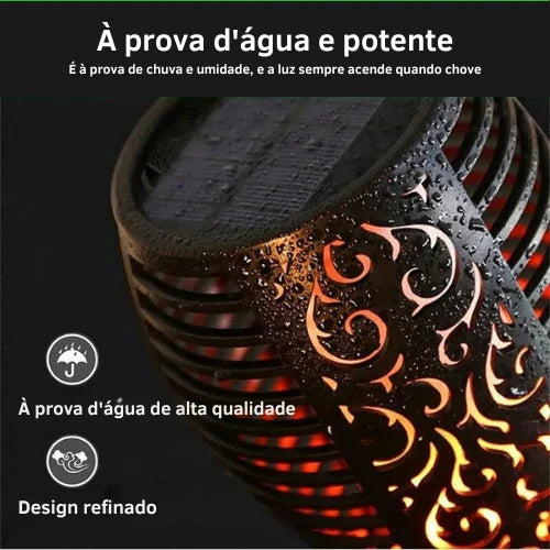 Luminária Solar de Chama para Jardim Led com Painel Solar