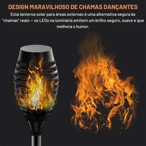 Luminária Solar de Chama para Jardim Led com Painel Solar